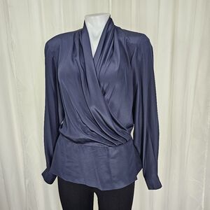 Vintage Evan-Picone Navy Draped Wrap Front Blouse Medium